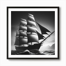 Sailing Ship In Black And White Art Print