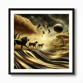 Lions In The Desert Art Print