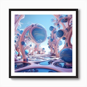 Pink & Blue Fluid Gloss Abstract 2 Art Print