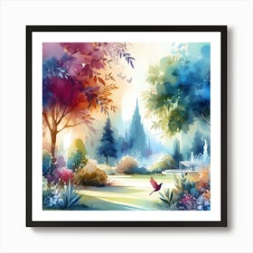 Watercolor Of A Garden 2 Art Print