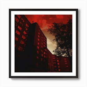 Red Sky Over Buildings Art Print