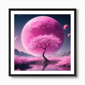 Pink Tree In The Moonlight Art Print