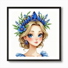 Lapis Lazuli Tiara, Watercolor, Royal Garden 1 Art Print