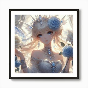 Anime Girl With Roses 1 Art Print