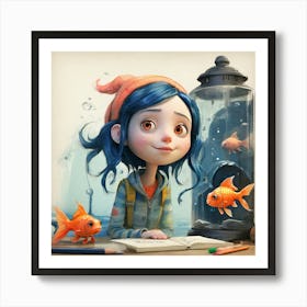 Girl With Blue Hair Art Print