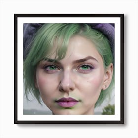 Portrait Of A Woman With Green Hair Art Print