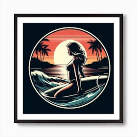 Surfer Girl At Sunset Art Print