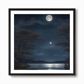 Full Moon Over Lake Art Print