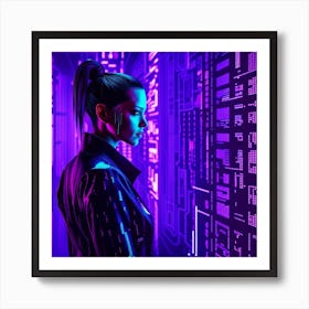 Cyberpunk Woman In Future Neon City Art Print