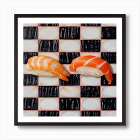 Nigiri Sushi Checkerboard Background 3 Art Print