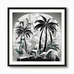 Oasis Fragmented Monochrome Cubism Style Art Print