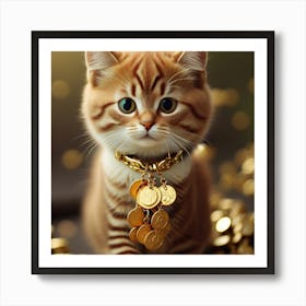 Cat With Gold Coins Art Print