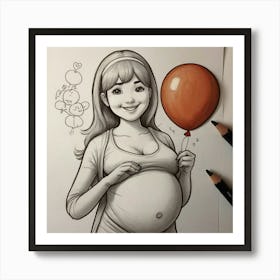 Pregnant Girl With Balloon Art Print