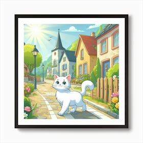 Cartoon Cat In The Village Art Print