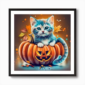 Cat and pumpkin Art Print