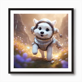 A Super Cute Chibi Zodiac Dog, In The Universe, With Snowwhite Shiny Fur, Happy Smile, Happy Smile, (2) Art Print