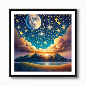 Moon And Stars Art Print