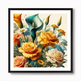 A beautiful and distinctive bouquet of roses and flowers 3 Art Print