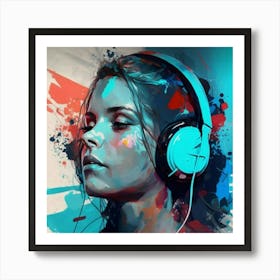 Girl With Headphones 1 Art Print