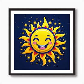 Lovely smiling sun on a blue gradient background 44 Art Print