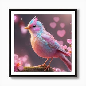 Pink Bird On A Branch Art Print