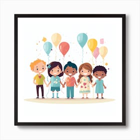 Children Holding Balloons Affiche