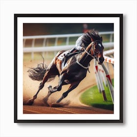 Jockey Racing Horse At The Racetrack Art Print