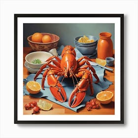 Lobster On Orange Kitchen Art Print Art Print