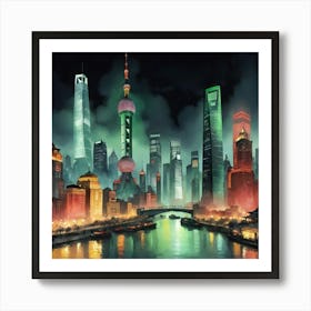 Shanghai City In Night View Poster