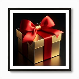 Gold Gift Box With Red Ribbon Art Print