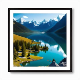 Serenity Peaks: A Majestic Lake Amidst Mountains Art Print