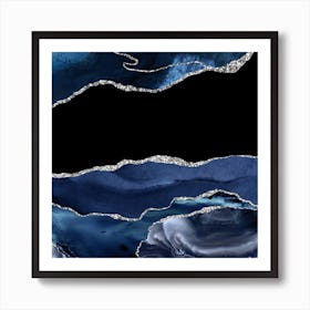 Navy & Silver Agate Texture 02 Art Print