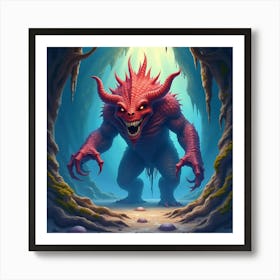 Monster In A Watercolor Cavern, Vibrant And Haunting 1 Art Print