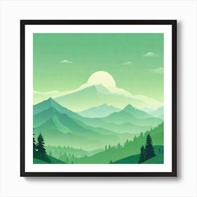 Misty mountains background in green tone 103 Art Print