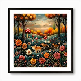 Fairytale Forest, Naive, Whimsical, Folk Art Print