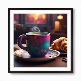 Coffee Cup With Croissants Art Print