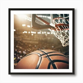 Basketball Ball In The Hoop Art Print