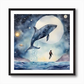 Scuba Diving With A Whale Art Print