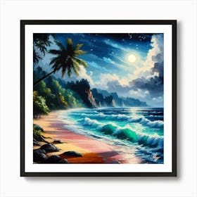 Moonlit Tropical Beach 3 Art Print