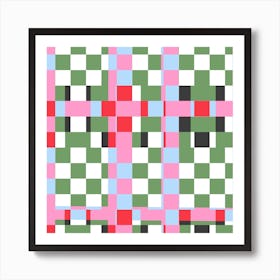 Weave Mix Pink Green Square Art Print
