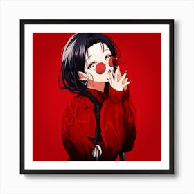 Anime Girl With Red Glasses Art Print