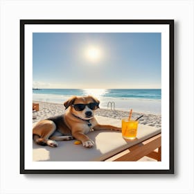 Cute dog soaking up the sun on the beach! 3 Art Print