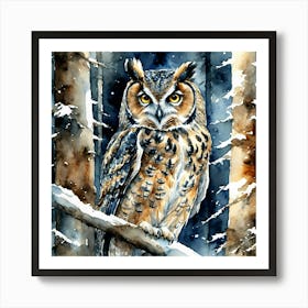 Owl Hidden In The Night Forest Art Print