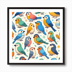 Colorful Birds Seamless Pattern 3 Art Print