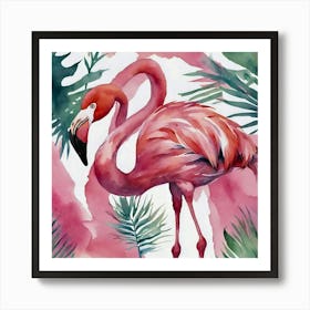 Pink Flamingo Watercolor- birds pink animal art Art Print