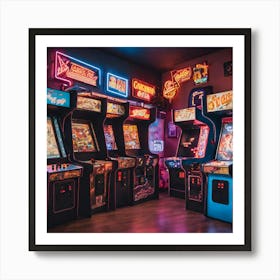 Pixel Pulse Paradise Neon Nights In The Retro Arcade Haven Art Print