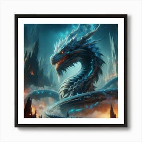 Blue Dragon In The Sky Art Print