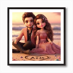 Couple Sitting On The Beach 1 Art Print