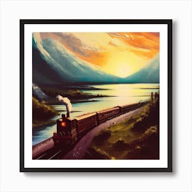 Train At Sunset Art Print