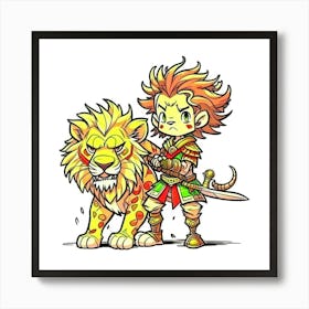 Boy And Lion Illustration Art Print